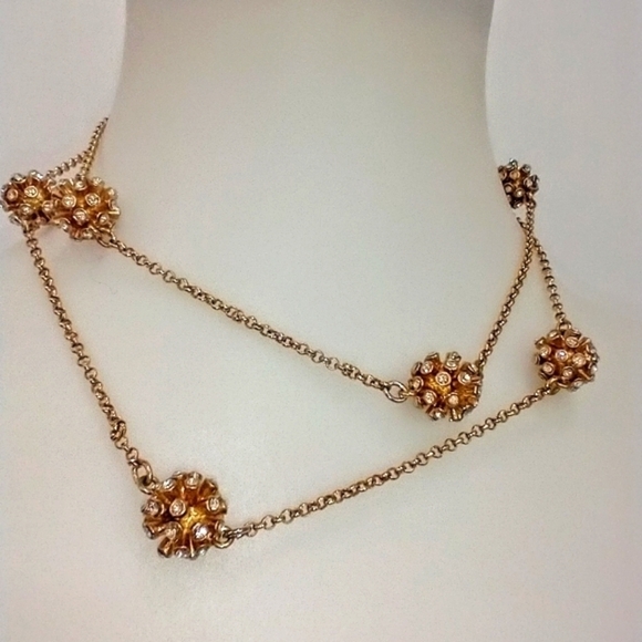 ANN TAYLOR GOLD RHINESTONE BAUBLE NECKLACE - Picture 1 of 10
